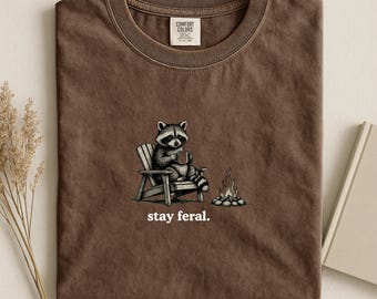 Stay Feral Raccoon Shirt, Campfire Graphic Tee, Cottagecore Animal Top