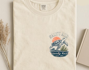 Salty Air Sandy Hair Shirt, Vintage Sea Turtle Graphic Tee, Coastal Aesthetic Comfort Colors 1717, Beach Vacation, Ocean Lover,