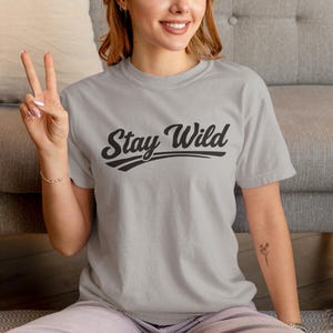 Stay Wild Graphic Tee, Garment-Dyed Cotton, Relaxed Fit, Vintage Adventure Script
