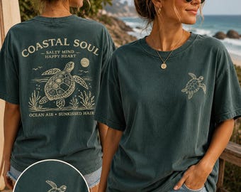 Coastal Soul Sea Turtle T-shirt, Ocean Vibes Beach Graphic Tee,Vintage-Inspired Coastal Aesthetic Top, Ocean Lover Casual Shirt, beachwear t