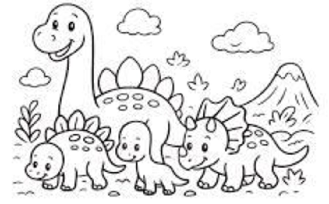 Cute Dinosaur Coloring Page for Kids Printable PDF- Dino Coloring ...