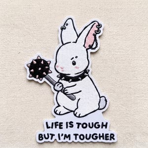 Goth Bunny With Mace Embroidered Patch, Punk Rabbit Iron On Badge