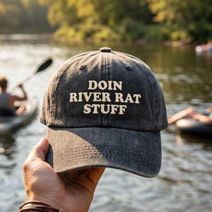 Doin River Rat Stuff Embroidered Dad Hat, Vintage Washed Cotton Baseball Cap