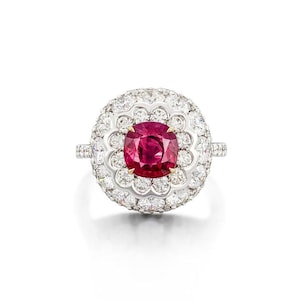 Cushion Cut Ruby Halo Engagement Ring, 14K Solid Gold Vintage Bridal Diamond Ring