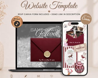 Junggesellinnenabschieds-Website-Einladung mit Sendungsverfolgung für „Same Cowboy Forever“ | Wild Wild Wife | Last Rodeo | Bearbeitbare Canva-Vorlage