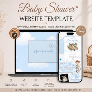 It's A Boy Story Baby Shower Website Invitation With RSVP | Editable Canva Template | Music Included