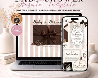 A Baby is Brewing Baby Shower Website Invitation With RSVP | Coffee Baby Shower Invite | Editable Canva Template | Music Included