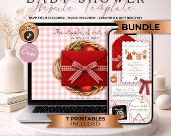 The Apple Of Our Eye Girl Baby Shower Website Invitation Bundle With RSVP | Editable Canva Template | Music Included