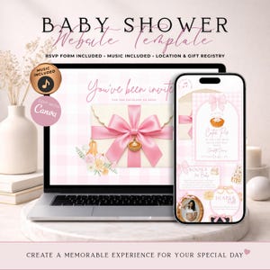 Little Cutie Pie Baby Shower Website Invitation with RSVP | Pink Pumpkin Pie Fall Baby Shower Invite | Editable Canva Template