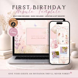 Fairy First Birthday Website Invitation With RSVP | Editable Canva Template | Music Included