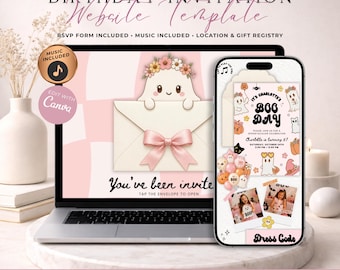 Halloween Birthday Website Invitation With RSVP | Cute Ghost Party Invite | Editable Canva Template | Any Age Girl