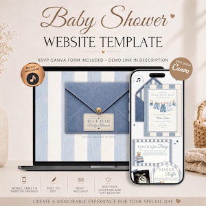 Blue Jean Baby Shower Website Invite With RSVP | Denim Boy Invitation | Editable Canva Template | Music Included
