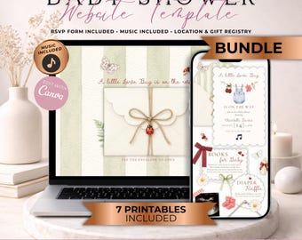 Little Love Bug Baby Shower Website Invitation Bundle With RSVP | Digital Boy Lady Bug Evite | Editable Canva Template | Music Included