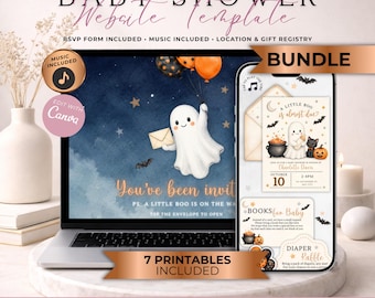 A Little Boo Is Almost Due Baby Shower Website Invitation Bundle With RSVP | Animated Fall Evite | Editable Canva Template | Music Included