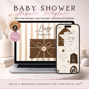 A Baby is Brewing Baby Shower Website Invitation With RSVP | Coffee Baby Shower Evite | Editable Canva Template | Music Included