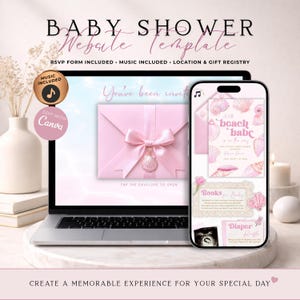 Little Beach Babe Baby Shower Website Invitation With RSVP | Editable Canva Template | Music Included