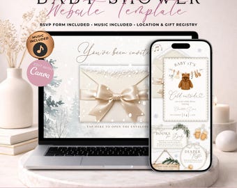 Baby It's Cold Outside Baby Shower Website Invitation With RSVP | Animated Snow Winter Baby Shower Evite | Editable Canva Template