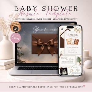 Smore To Love Baby Shower Website Invitation With RSVP | Digital Fall Camping Bonfire Invite | Editable Canva Template | Music Included