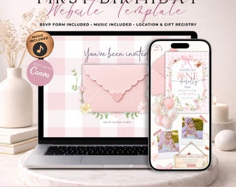 Fearfully And Onederfully Made First Birthday Website Invitation With RSVP | Christian Wildflowers Girl Evite | Editable Canva Template