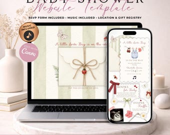 Little Love Bug Baby Shower Website Invitation With RSVP | Digital Boy Lady Bug Invite | Editable Canva Template | Music Included