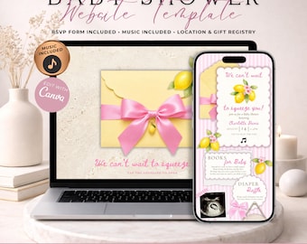 Lemon Baby Shower Website Invitation With RSVP | Digital We Can't Wait To Squeeze You Invite | Editable Canva Template | Music Included