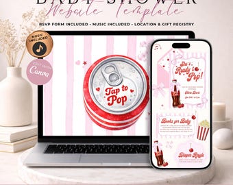 She's Ready To Pop Soda Baby Shower Website Invite with RSVP | Editable Canva Template | Pink Version
