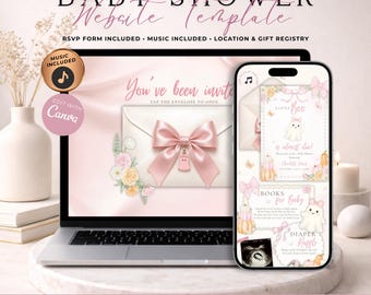 Little Boo Is Almost Due Girl Baby Shower Website Invitation With RSVP | Digital Pink Floral Ghost Invite | Editable Canva Template