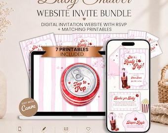 Einladungspaket für die Babyparty (inkl. Antwortmöglichkeit) | Willkommensschild & passende Druckvorlagen | Bearbeitbare Canva-Vorlage | Rosa Version