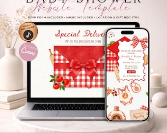 Special Delivery Baby Shower Website Invitation With RSVP | Italian Pizza Baby Shower Evite | Editable Canva Template | Music Included