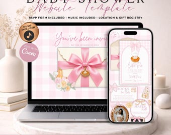 Little Cutie Pie Baby Shower Website Invitation with RSVP | Pink Pumpkin Pie Fall Baby Shower Invite | Editable Canva Template