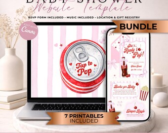 Ready To Pop Baby Shower Website Invitation Bundle With RSVP | Welcome Sign & Matching Printables | Editable Canva Template | Pink Version