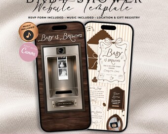 A Baby Is Brewing Photo Booth Baby Shower Website Invitation With RSVP | Coffee Baby Shower Evite | Editable Canva Template