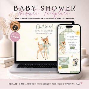 Convite para Chá de Bebê "Oh Deed" com Confirmação de Presença | Convite Digital para Chá de Bebê com Tema de Bosque Verde Sálvia | Modelo de Convite Digital Editável no Canva