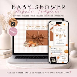 A Little Pumpkin On The Way Baby Shower Website Invitation With RSVP | Gender Neutral Digital Pumpkin Fall Invite | Editable Canva Template