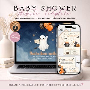 A Little Boo Is Almost Due Baby Shower Website Invitation With RSVP | Animated Fall Invite | Editable Canva Template | Music Included