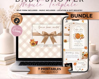 A Little Cutie Pie Is On The Way Baby Shower Website Invitation Bundle With RSVP | Digital Pumpkin Pie Fall Evite | Editable Canva Template