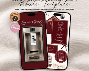 Photo Booth 30th Birthday Website Invitation With RSVP | Look Who's 30 Burgundy Evite | Elegant Cocktail Party Invite | Canva Template