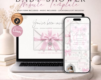 Pink Little Snowflake On The Way Baby Shower Website Invitation With RSVP | Animated Winter Girl Baby Shower Evite | Editable Canva Template