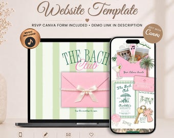 Bach Club Bachelorette Website Invitation With RSVP | Luxury Resort Weekend Itinerary | Editable Canva Template | Music Included