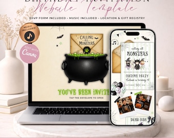 Calling All Monsters Birthday Website Invitation With RSVP | Animated Halloween Costume Party Invite | Any Age Birthday | Canva Template