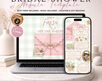 Fresh Off The Market Bridal Shower Website Invitation With RSVP | Farmers Market Wedding Shower Digital Evite | Editable Canva Template