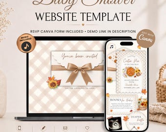 Einladung zur Babyparty „Ein kleiner Schatz ist unterwegs“ mit Antwortmöglichkeit | Digitale Herbst-Einladung mit Kürbiskuchenmotiv | Bearbeitbare Canva-Vorlage
