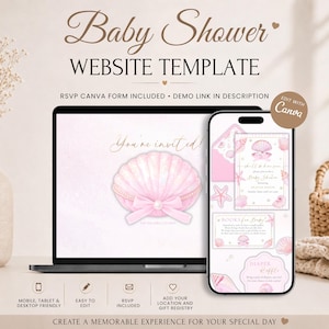 Shell Be Here Soon Baby Shower Website Invite Template With RSVP | Editable Canva Template