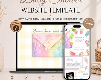 Einladung zur Babyparty im Eis-Design mit Antwortmöglichkeit | Digitale Sommer-Einladung | Bearbeitbare Canva-Vorlage | Musik inklusive