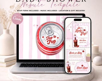 She’s Ready To Pop Soda Baby Shower Website Invite with RSVP | Editable Canva Template | Pink Version