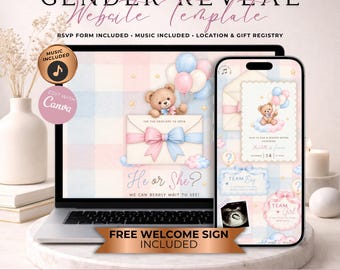 Bearly Wait Gender Reveal Website Invitation With RSVP | Teddy Bear Boy or Girl Evite | Pink Blue Gender Reveal Invite