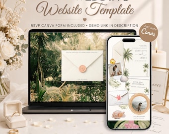 Einladung zur tropischen Hochzeit mit Antwortmöglichkeit | Digitale Einladung mit botanischem Blumendesign | Bearbeitbare Canva-Vorlage