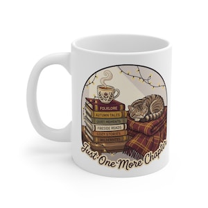 Just One More Chapter Mug | Cozy Books, Cat, Tea, Reading Stack