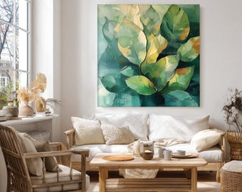 Botanical Leaf Wall Art Print,Textured Greenery Canvas or Framed Poster