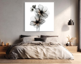 Modern abstrakt botanisk väggkonst, minimalistisk svart blomtryck, kanvas modern heminredning